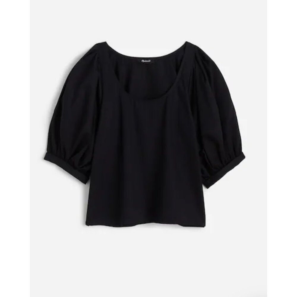 Madewell Womens Relaxed Scoopneck Short-Sleeve Top Black Sz XL Puff Sleeves NWT - Picture 2 of 11